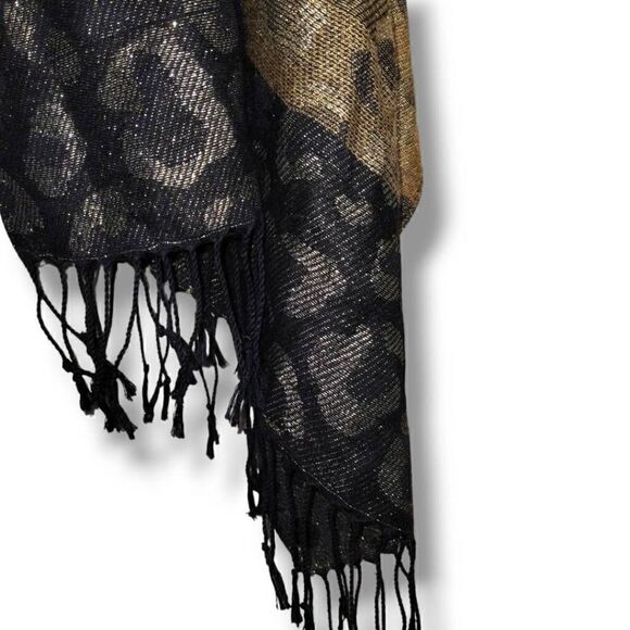 Scarf Wrap Animal Print Gold Metallic Black Cheetah Gray Brown 36x72 - Picture 5 of 14